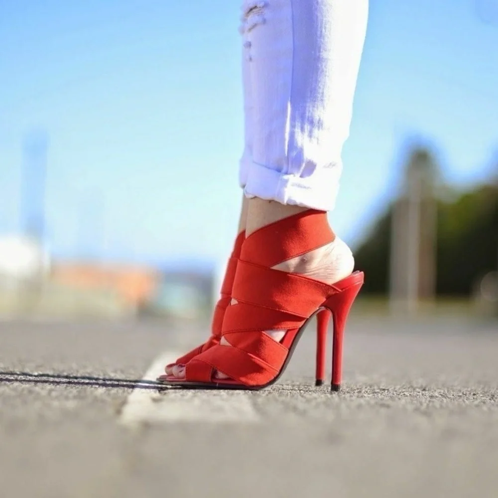 Zara Strappy Wrap Heels Red Sz 38